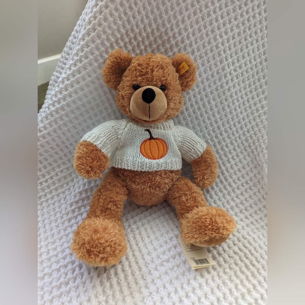 🎩Vintage Steiff Teddy Bear with Pumpkin Sweater (Original Tags)